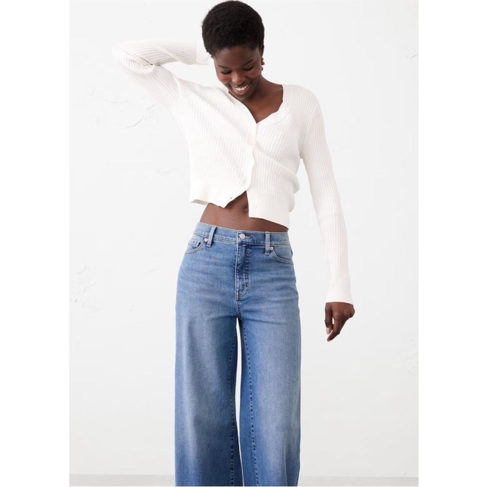 Banana Republic Factory Wide Leg Jean High Rise Blue Medium Wash, denim, - Picture 3 of 14